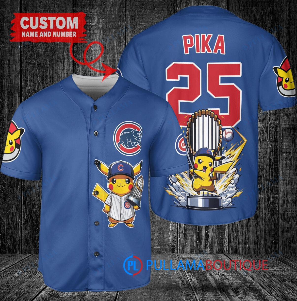 Chicago Cubs x Pikachu Pokemon with Trophy Custom Baseball Jersey Royal
