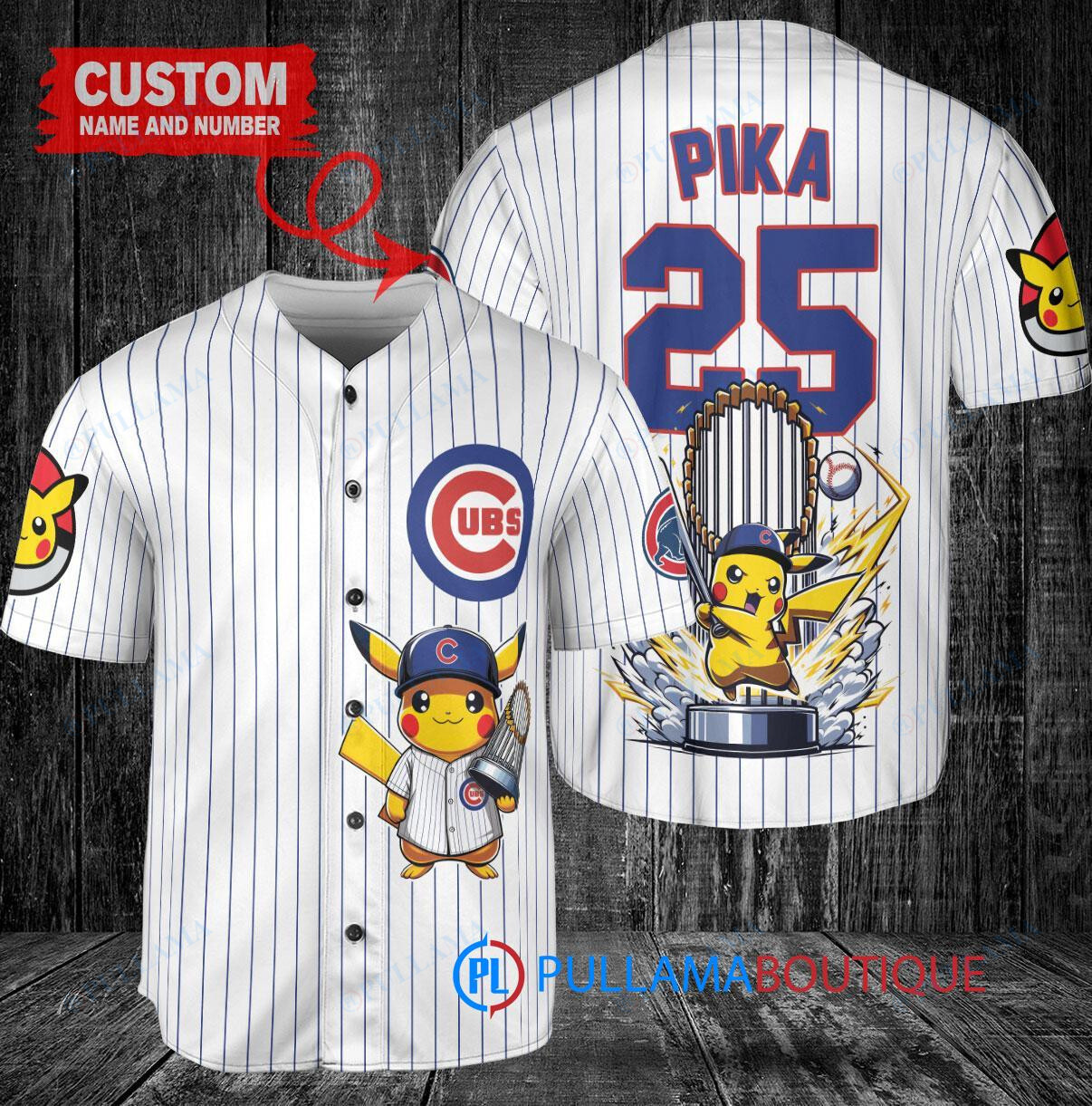 Chicago Cubs x Pikachu Pokemon with Trophy Custom Baseball Jersey White