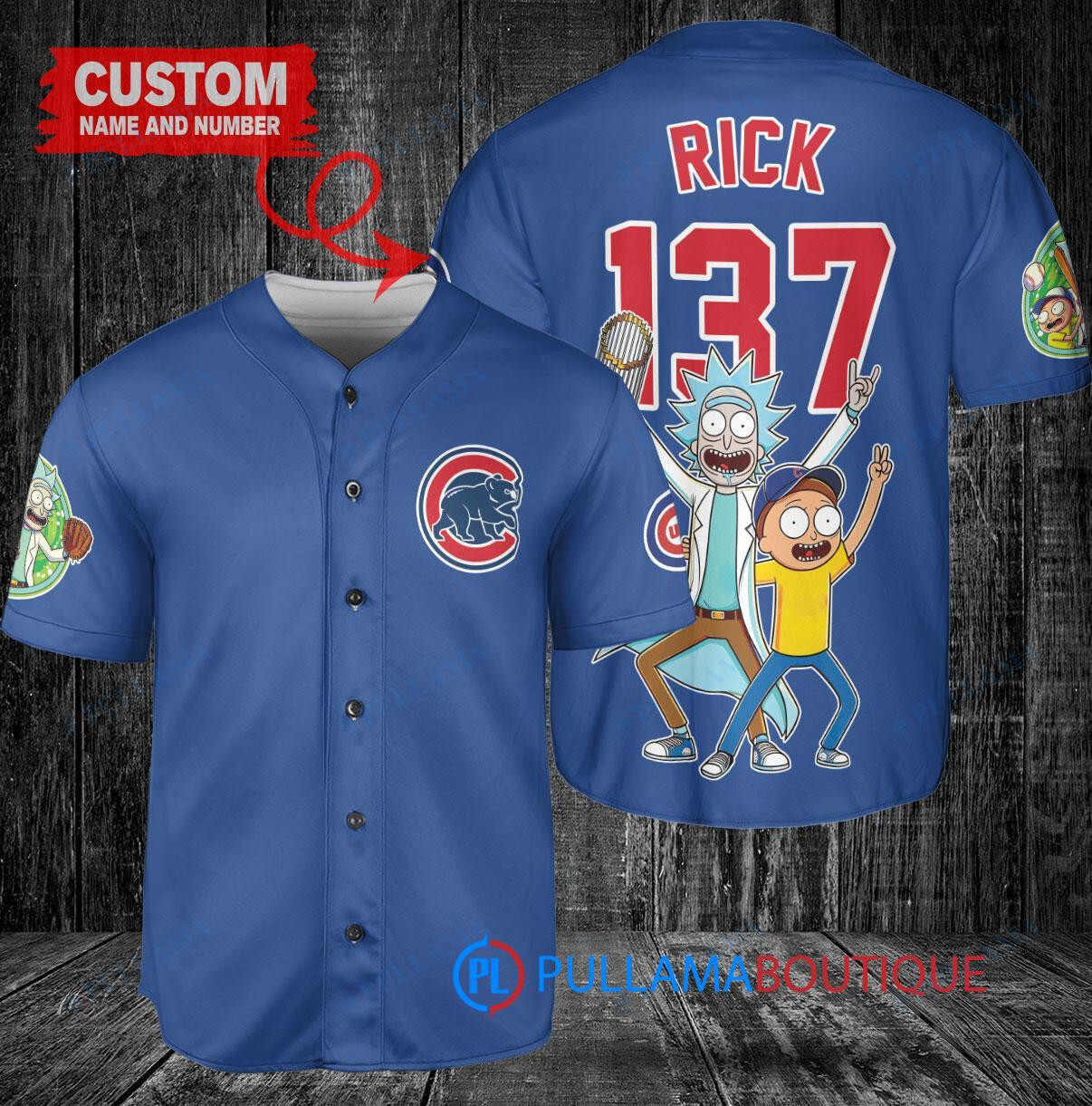 Chicago Cubs x Rick and Morty with Trophy Custom Baseball Jersey Royal