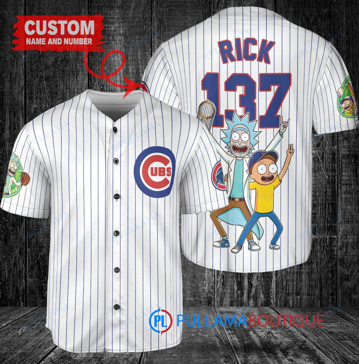 Chicago Cubs x Rick and Morty with Trophy Custom Baseball Jersey White