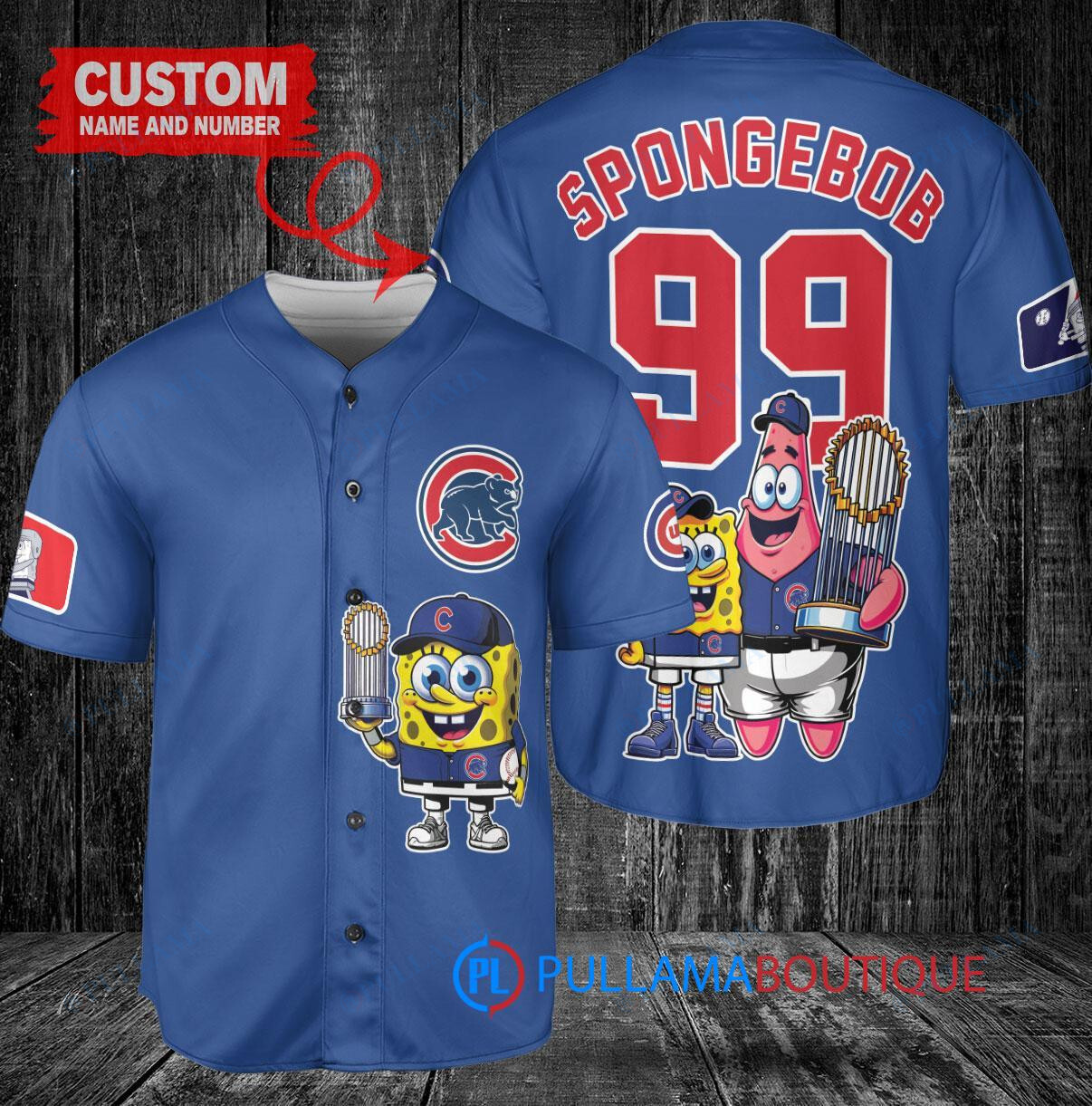 Chicago Cubs x SpongeBob SquarePants with Trophy Custom Baseball Jersey Royal