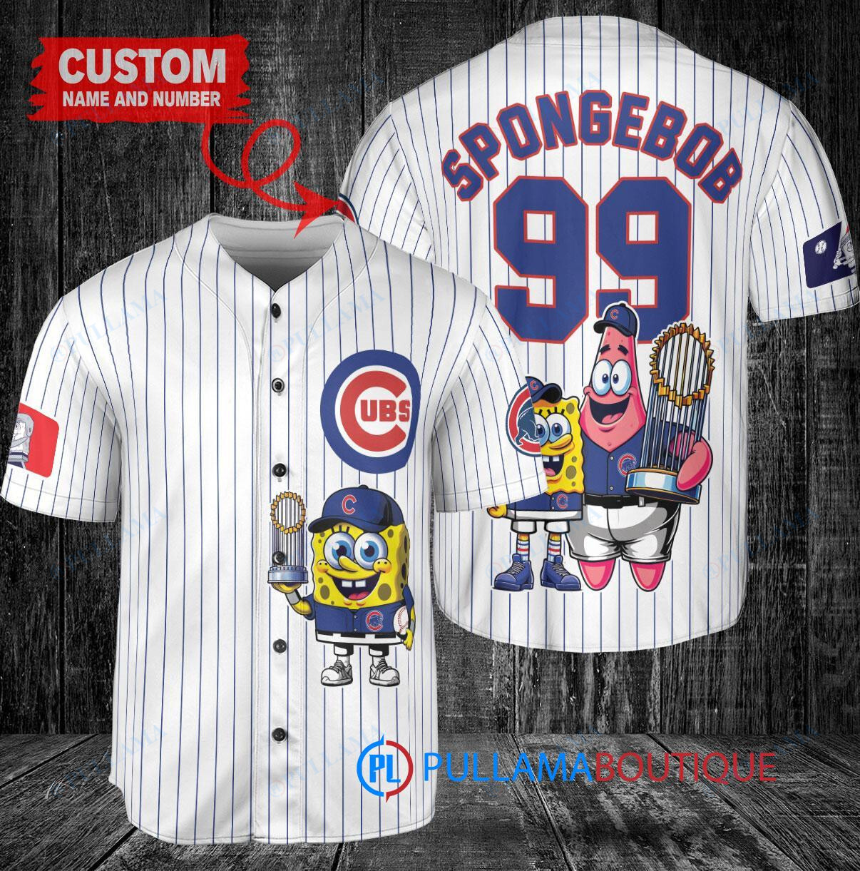 Chicago Cubs x SpongeBob SquarePants with Trophy Custom Baseball Jersey White
