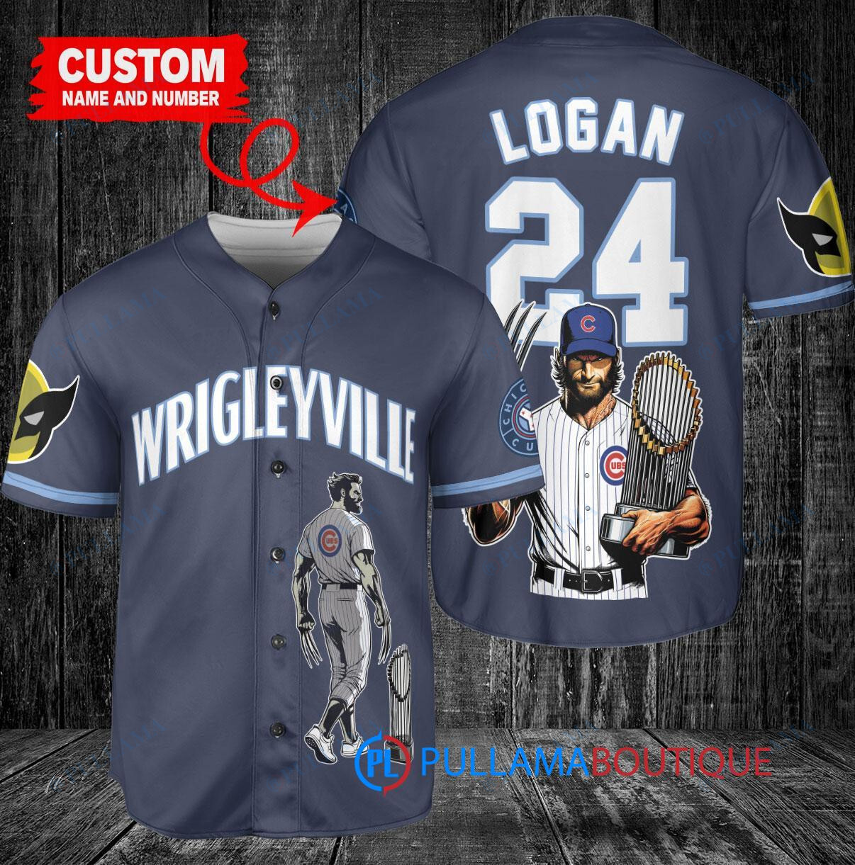 Chicago Cubs x Wolverine Logan with Trophy Custom Baseball Jersey Navy