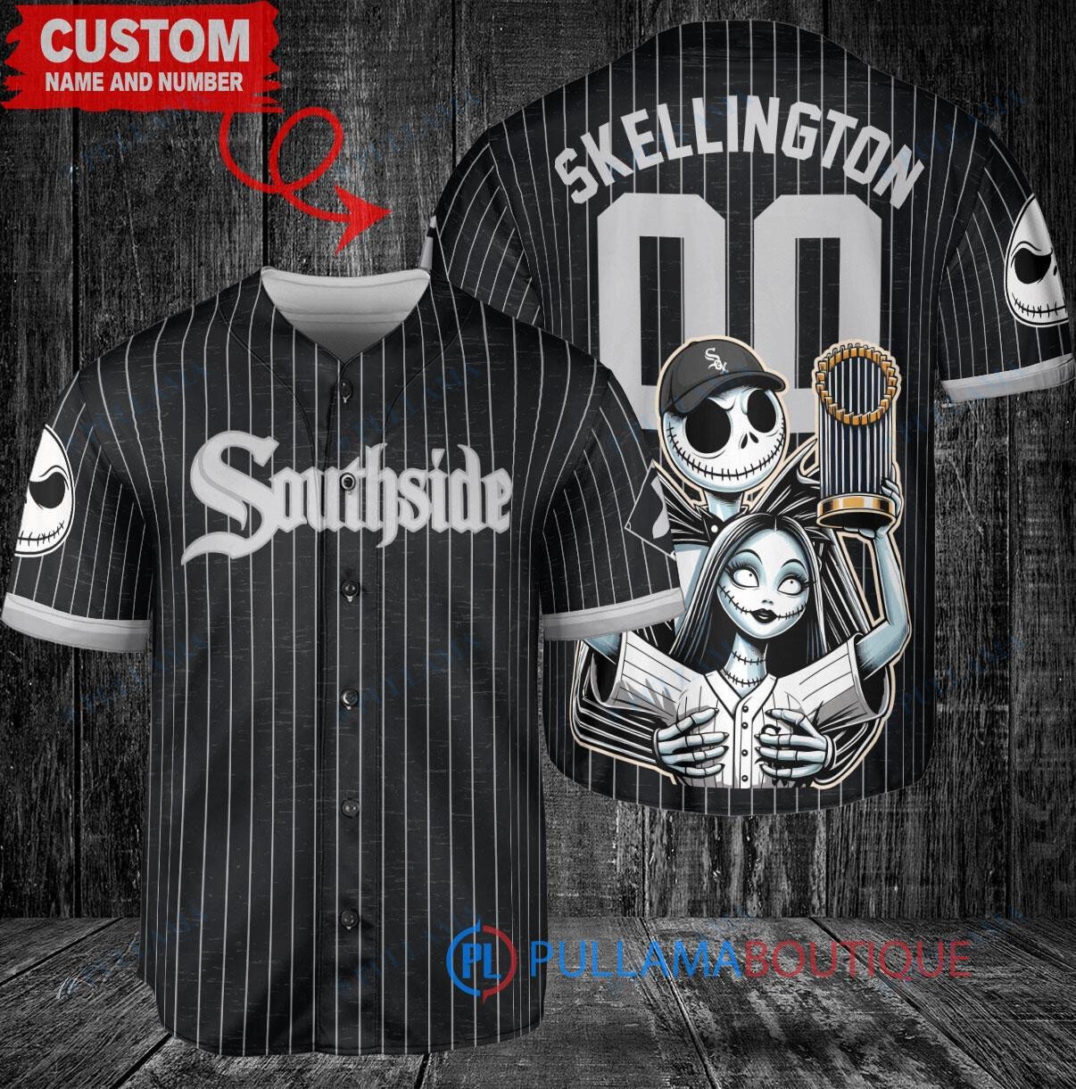 Chicago White Sox Jack Skellington Sally World Series Trophy Baseball Jersey Black V2