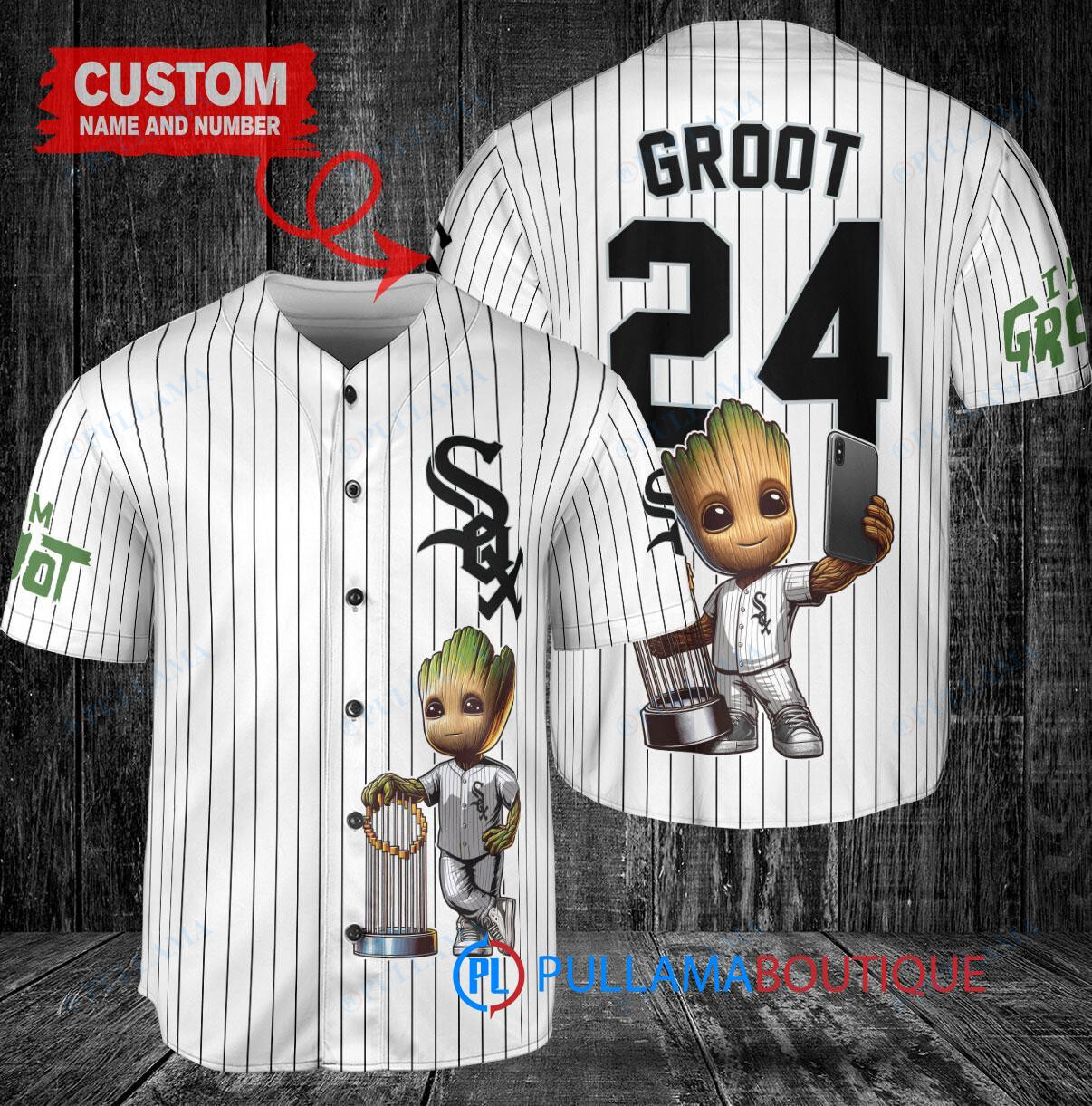 Chicago White Sox x Baby Groot Marvel Guardians Of The Galaxy with Trophy Custom Baseball Jersey White