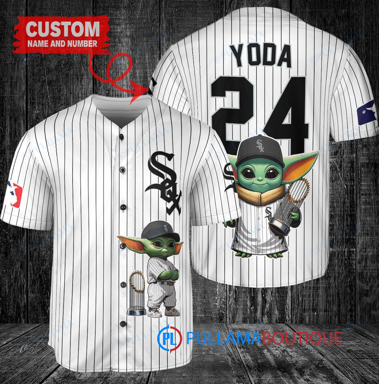 Chicago White Sox x Baby Yoda Star Wars The Mandalorian with Trophy Custom Baseball Jersey White