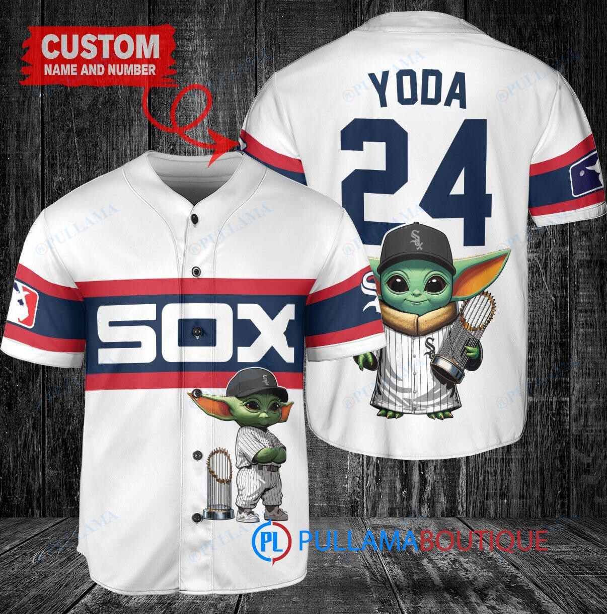 Chicago White Sox x Baby Yoda Star Wars The Mandalorian with Trophy Custom Baseball Jersey White Stripe