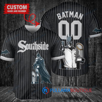 Chicago White Sox x DC Comics Batman The Dark Knight with Trophy Custom Baseball Jersey Black City Connect