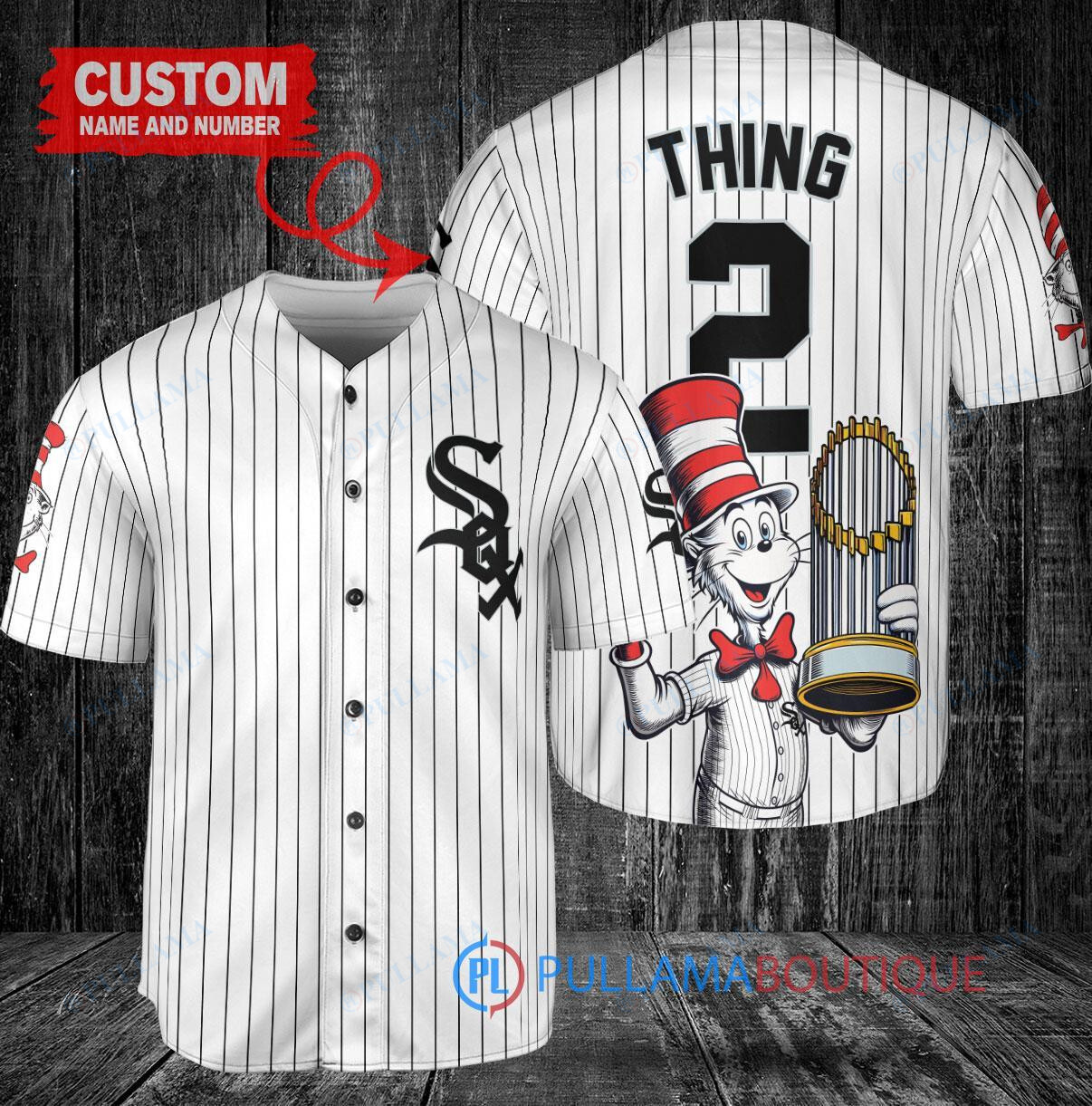 Chicago White Sox x Dr Seuss with World Series Trophy Custom Baseball Jersey White