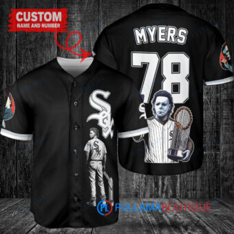 Chicago White Sox x Halloween Michael Myers with Trophy Custom Baseball Jersey Black