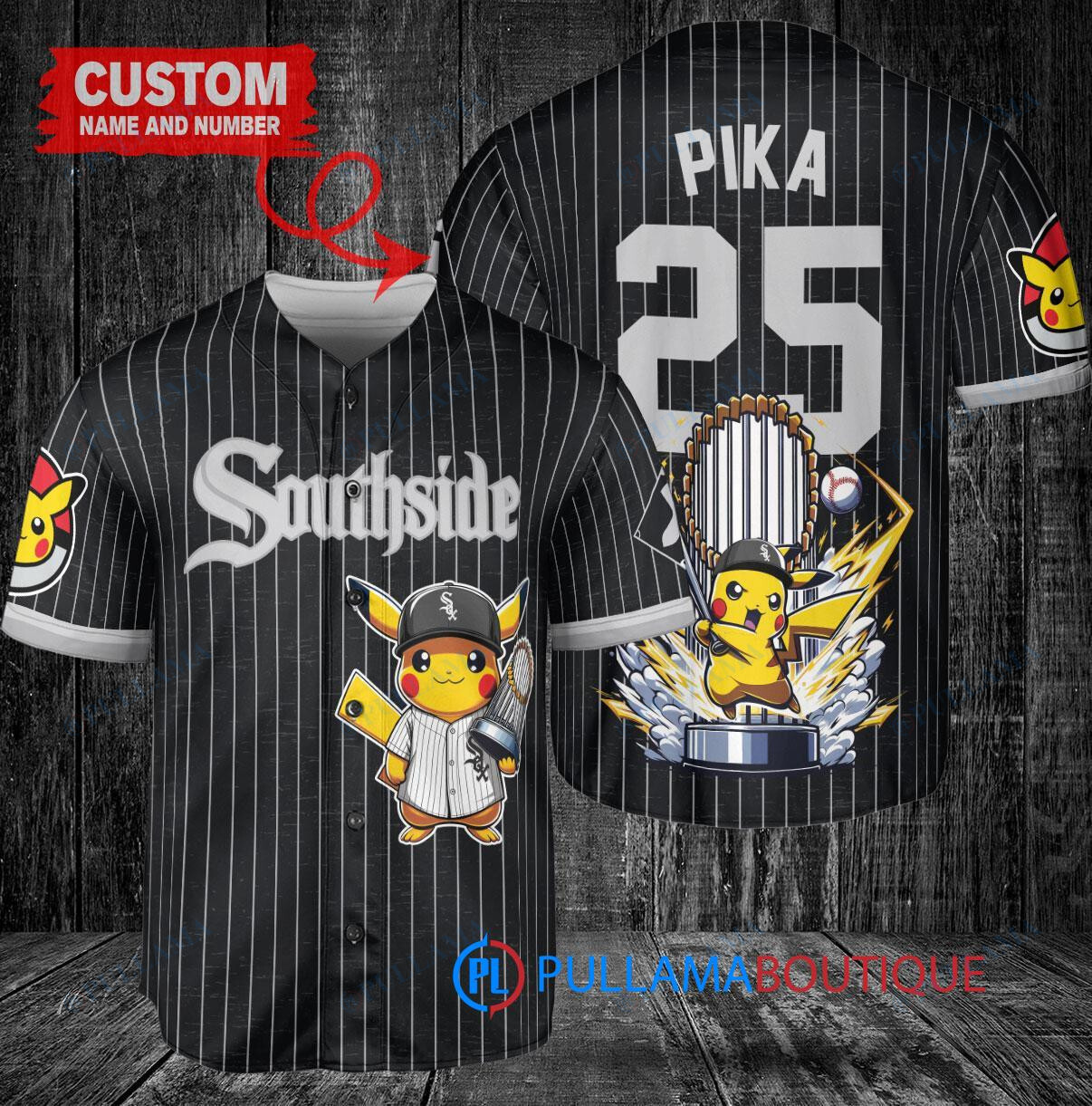 Chicago White Sox x Pikachu Pokemon with Trophy Custom Baseball Jersey Black City Connect