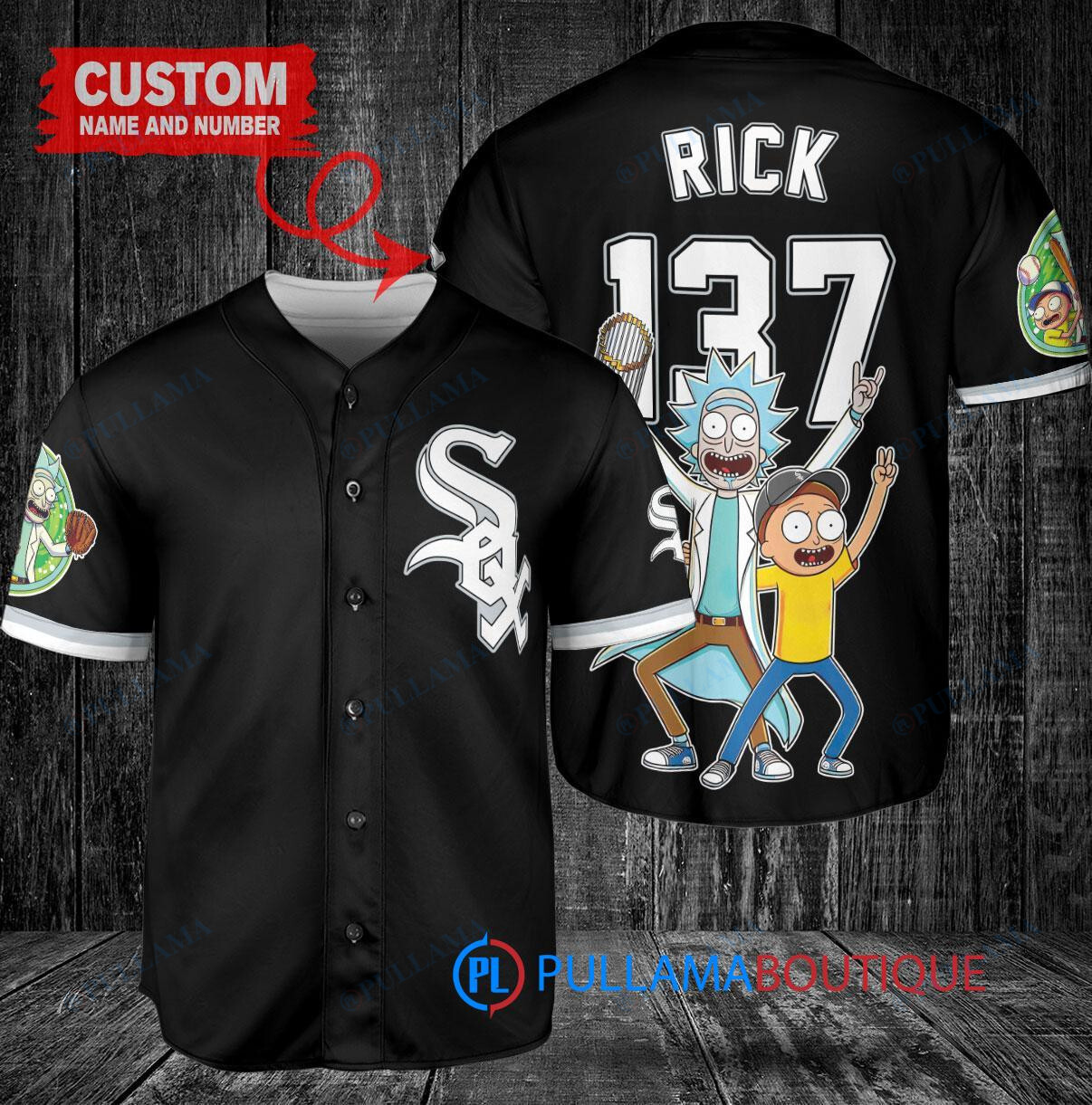 Chicago White Sox x Rick and Morty with Trophy Custom Baseball Jersey Black