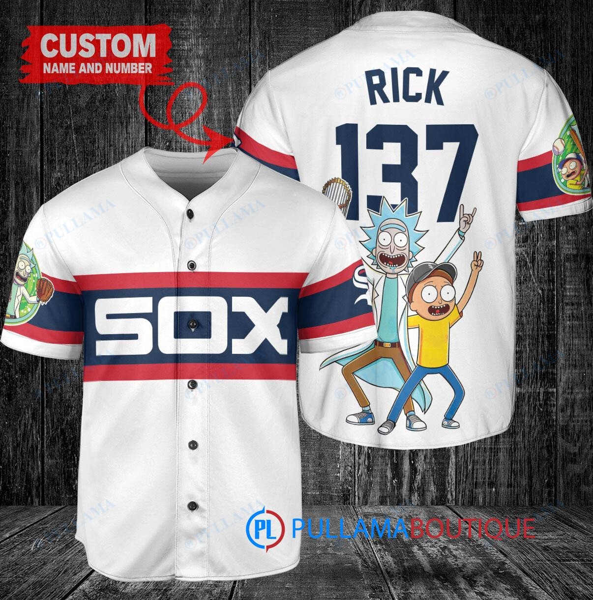 Chicago White Sox x Rick and Morty with Trophy Custom Baseball Jersey White Stripe