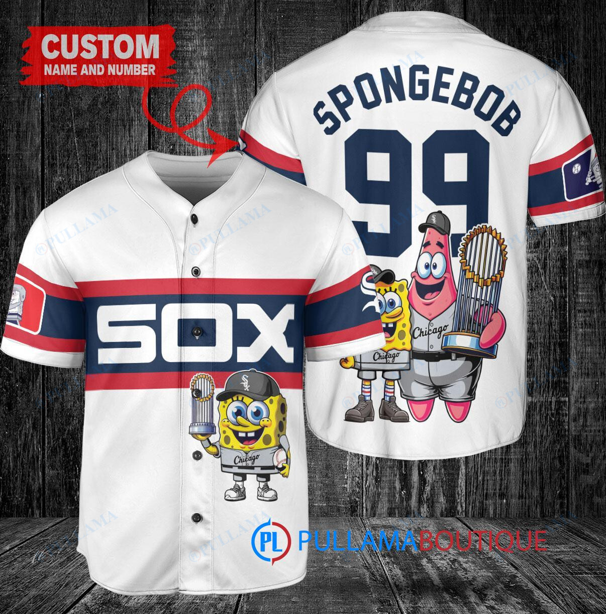 Chicago White Sox x SpongeBob SquarePants with Trophy Custom Baseball Jersey White Stripe