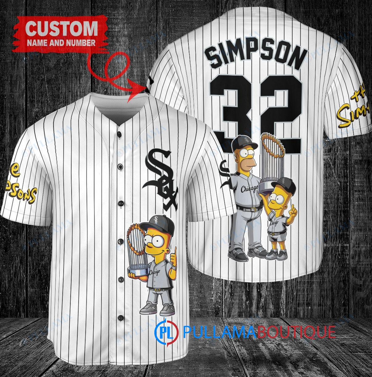 Chicago White Sox x The Simpsons Bart Simpson, Homer Simpson, Lisa Simpson with Trophy Custom Baseball Jersey White