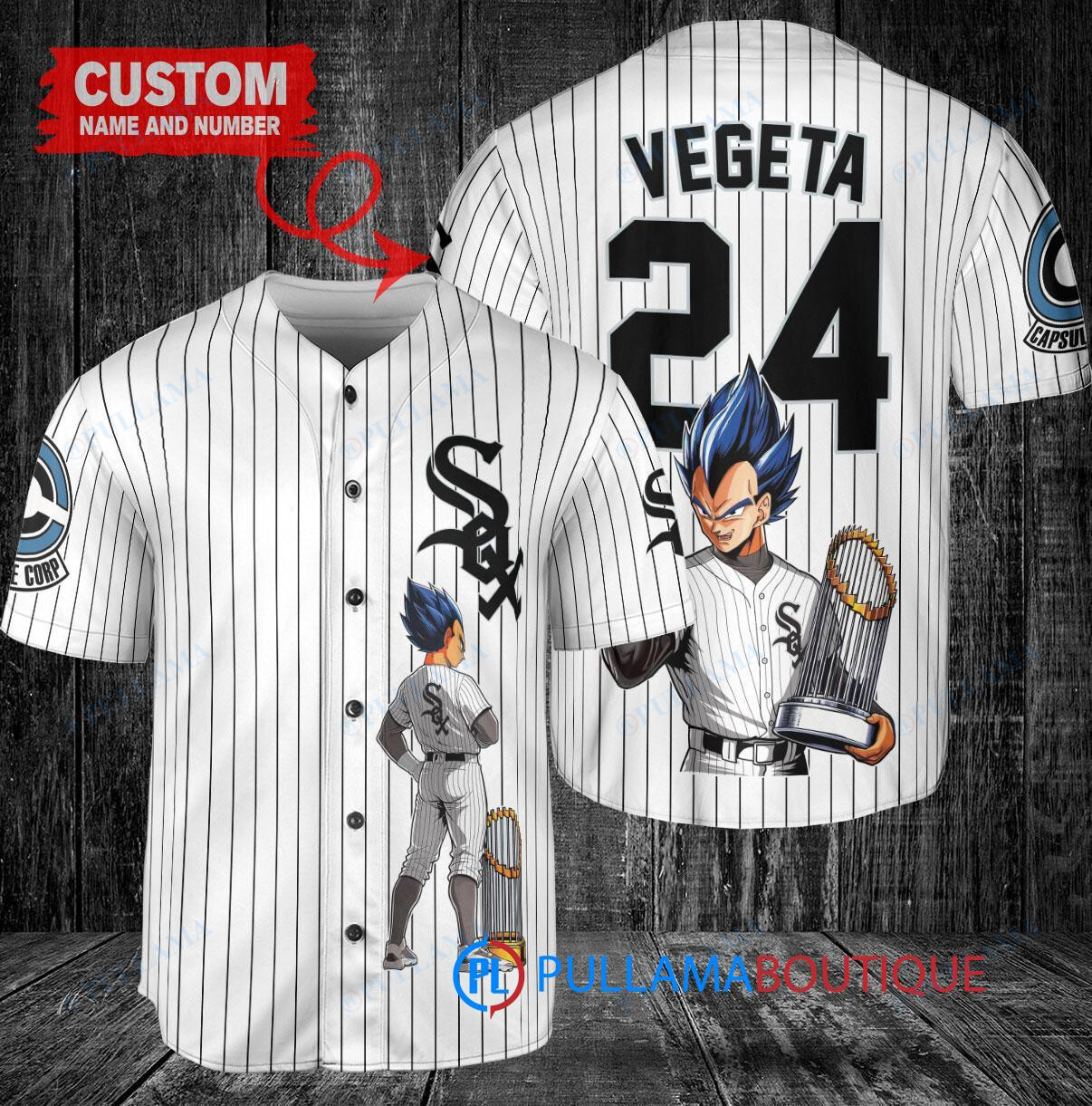 Chicago White Sox x Vegeta Super Saiyan Dragon Ball Z with Trophy Custom Baseball Jersey White