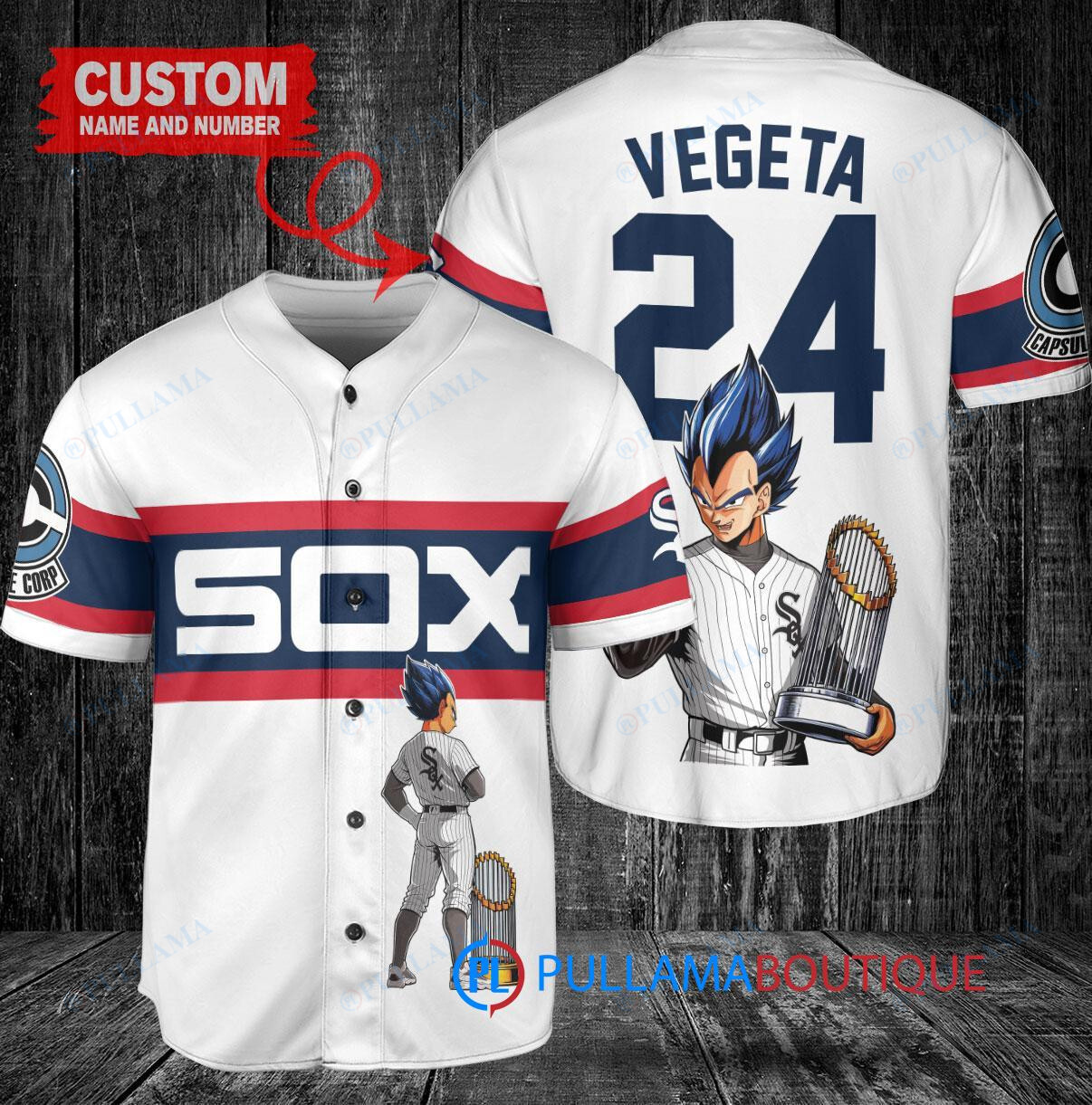 Chicago White Sox x Vegeta Super Saiyan Dragon Ball Z with Trophy Custom Baseball Jersey White Stripe