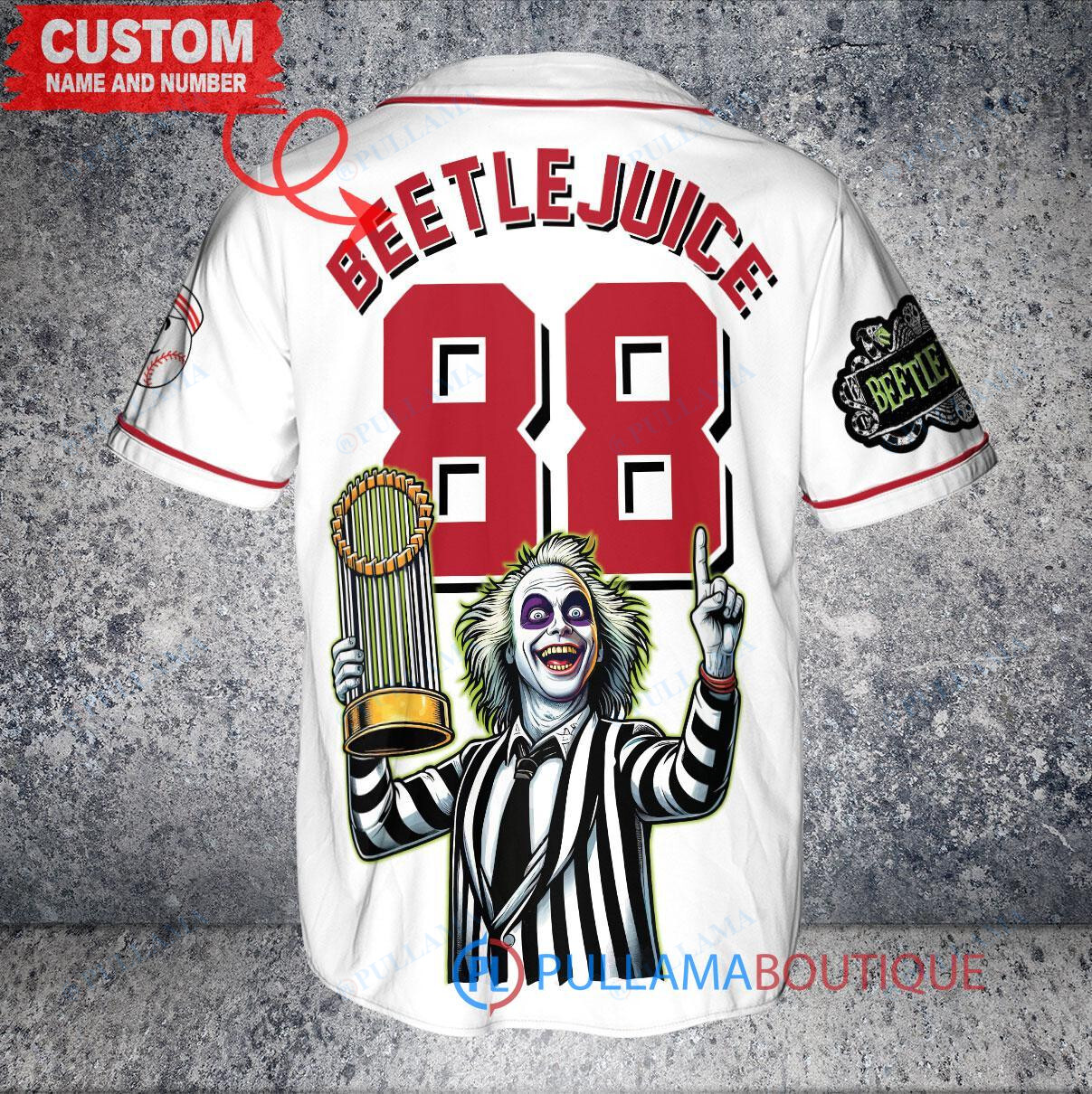 Cincinnati Reds Beetlejuice Halloween World Series Trophy Baseball Jersey