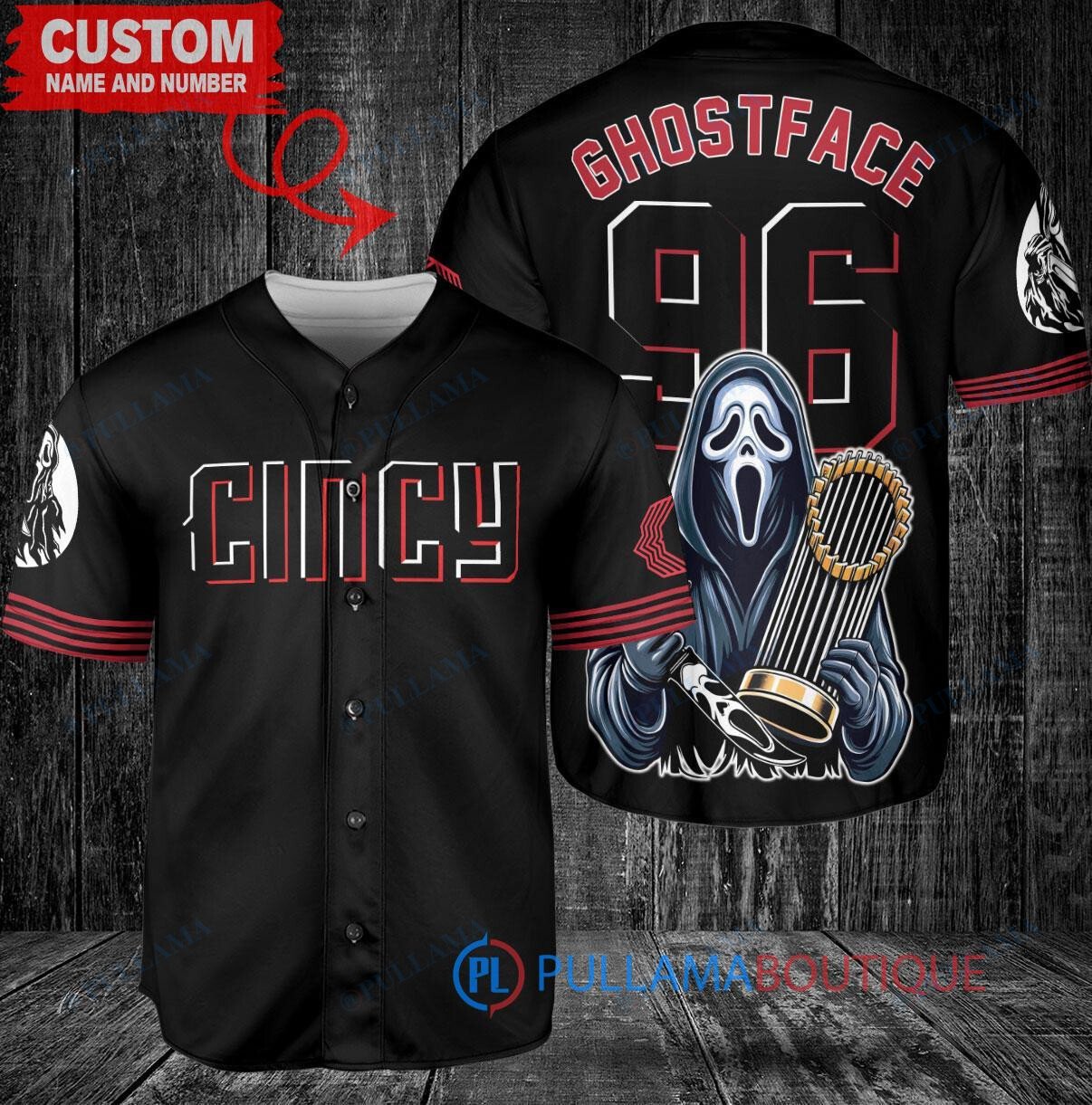 Cincinnati Reds Ghostface Scream Halloween World Series Trophy Baseball Jersey Black