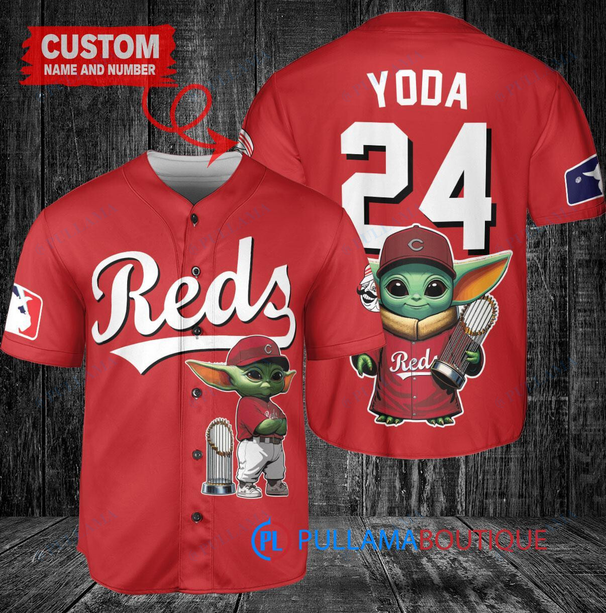 Cincinnati Reds x Baby Yoda Star Wars The Mandalorian with Trophy Custom Baseball Jersey Red