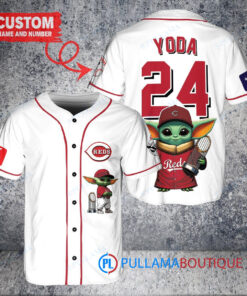 Cincinnati Reds x Baby Yoda Star Wars The Mandalorian with Trophy Custom Baseball Jersey White