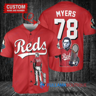Cincinnati Reds x Halloween Michael Myers with Trophy Custom Baseball Jersey Red