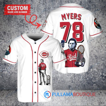 Cincinnati Reds x Halloween Michael Myers with Trophy Custom Baseball Jersey White