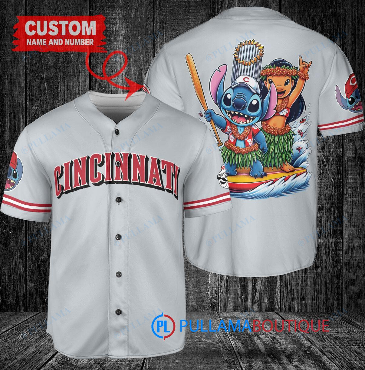 Cincinnati Reds x Lilo & Stitch with Trophy Baseball Jersey Gray