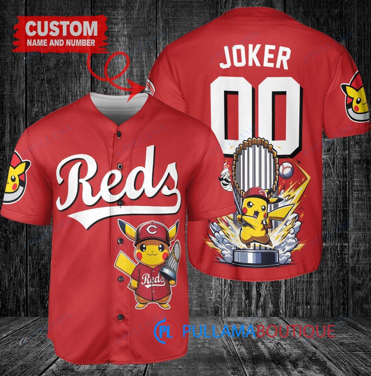 Cincinnati Reds x Pikachu Pokemon with Trophy Custom Baseball Jersey Red