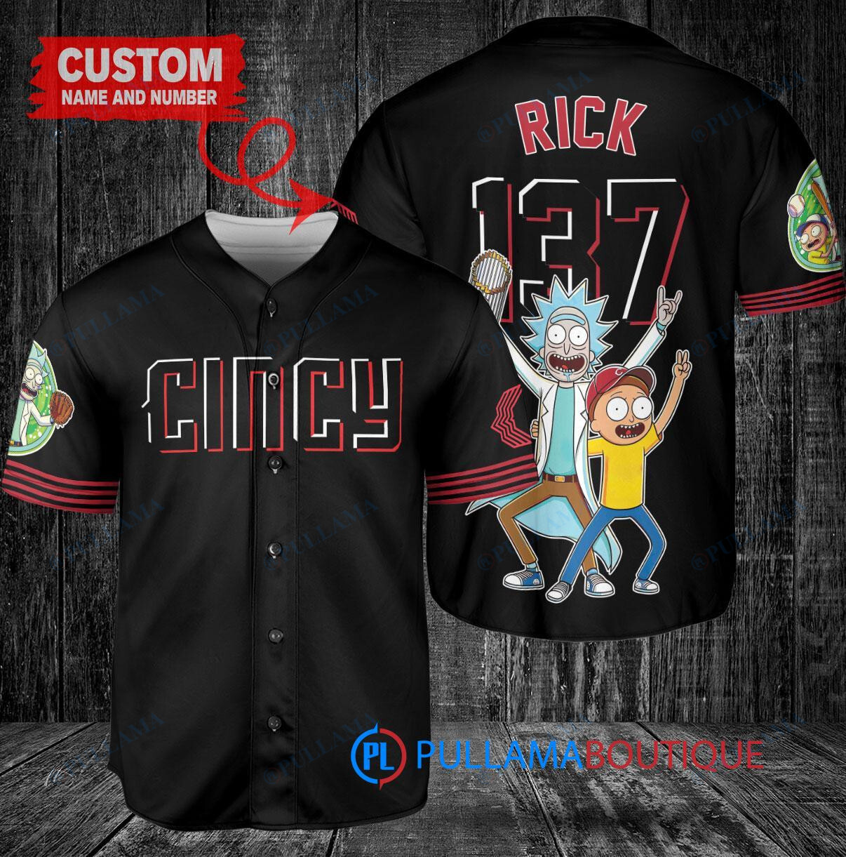 Cincinnati Reds x Rick and Morty with Trophy Custom Baseball Jersey Black 2023 City Connect