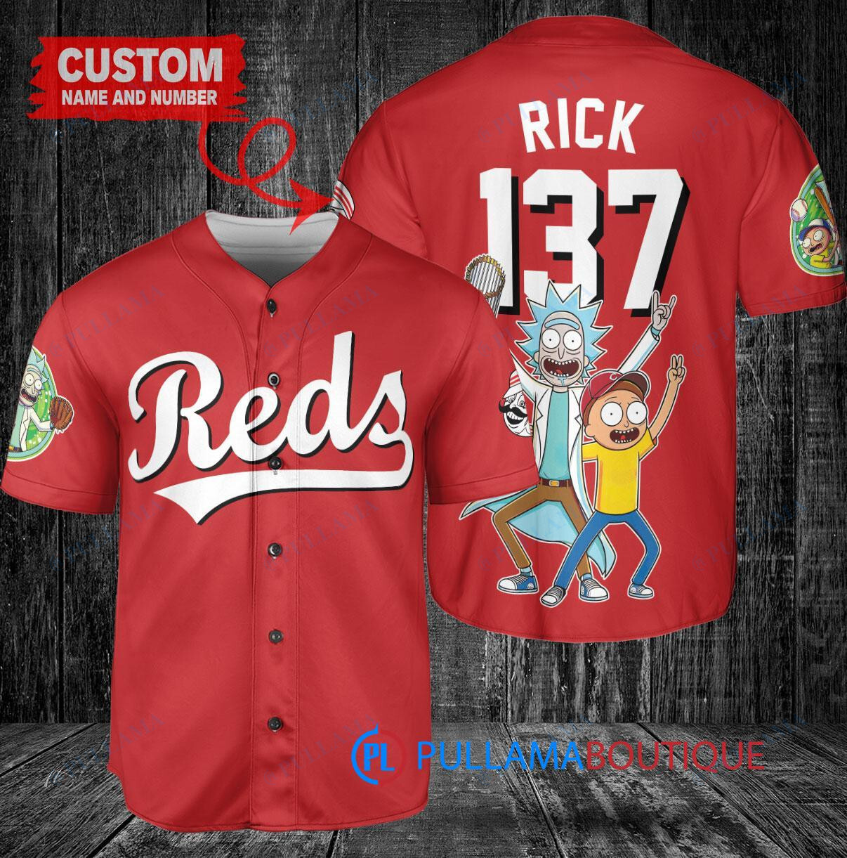 Cincinnati Reds x Rick and Morty with Trophy Custom Baseball Jersey Red
