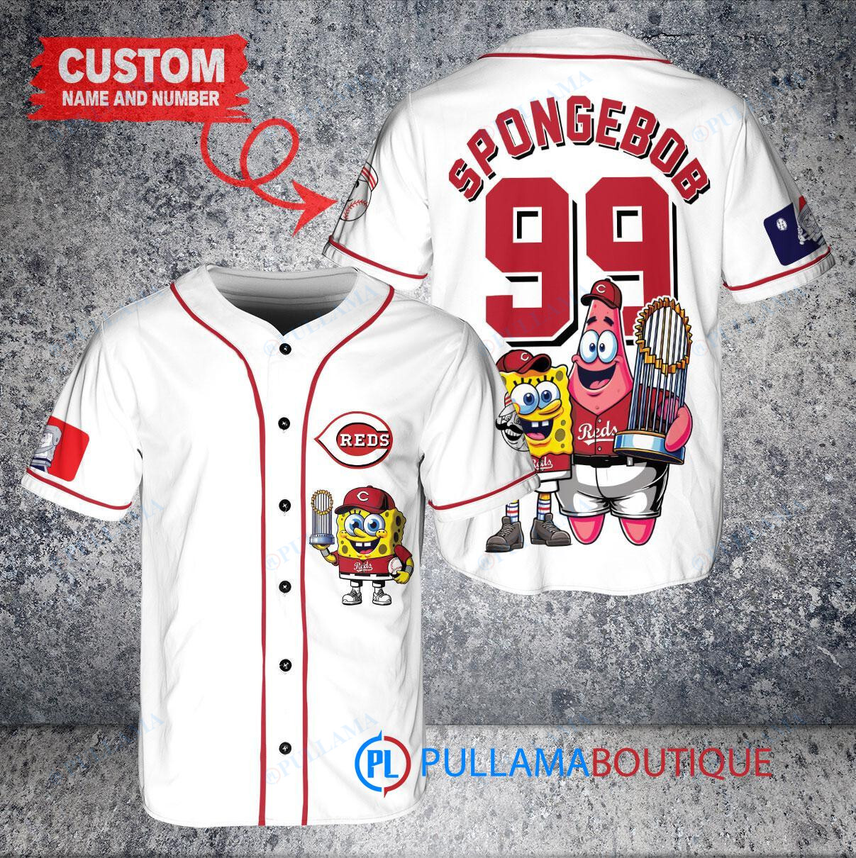 Cincinnati Reds x SpongeBob SquarePants with Trophy Custom Baseball Jersey White