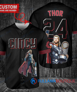 Cincinnati Reds x Thor Marvel with Trophy Custom Baseball Jersey Black 2023 City Connect