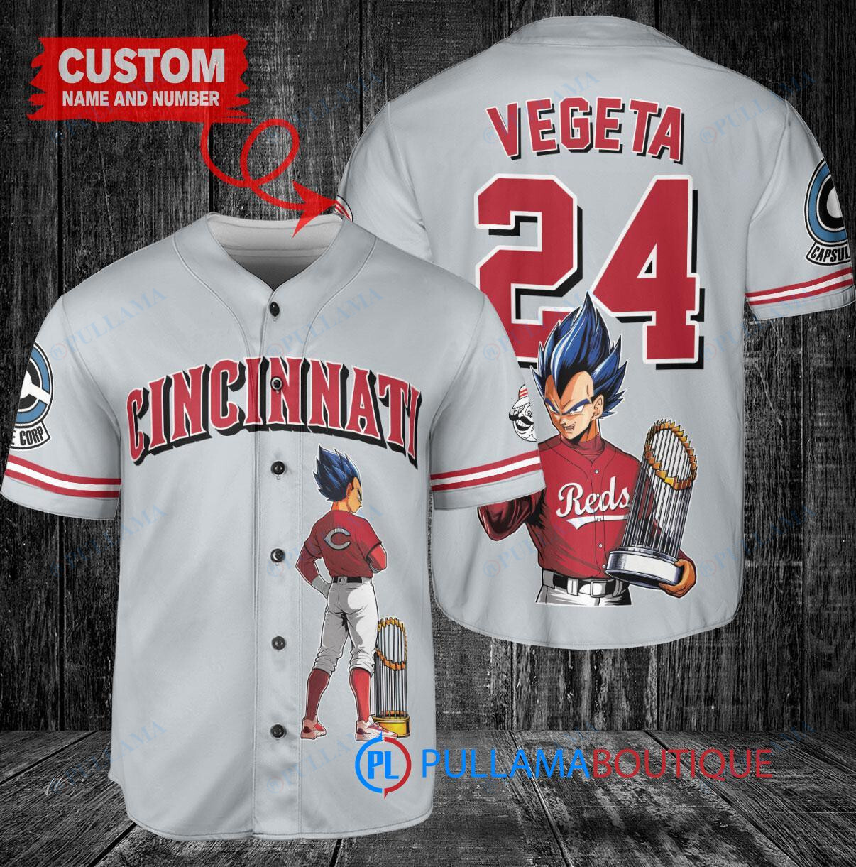 Cincinnati Reds x Vegeta Super Saiyan Dragon Ball Z with Trophy Custom Baseball Jersey Gray