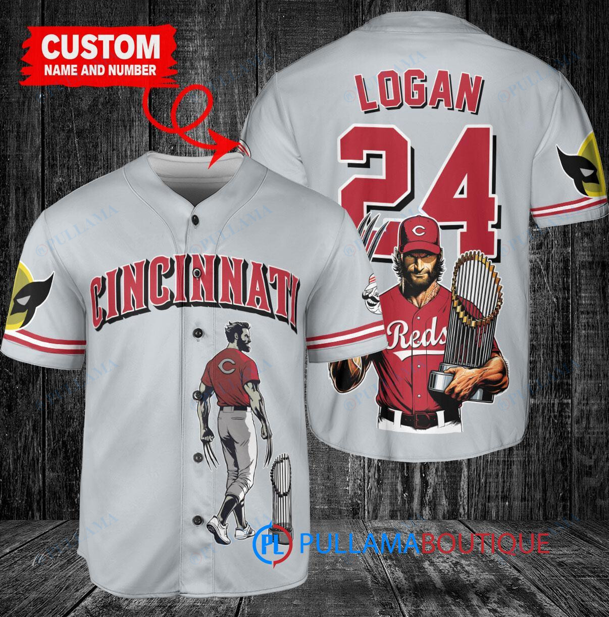 Cincinnati Reds x Wolverine Logan with Trophy Custom Baseball Jersey Gray