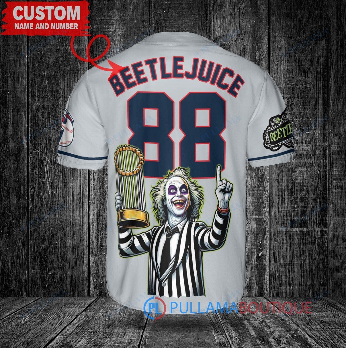 Cleveland Guardians Beetlejuice Halloween World Series Trophy Baseball Jersey Gray