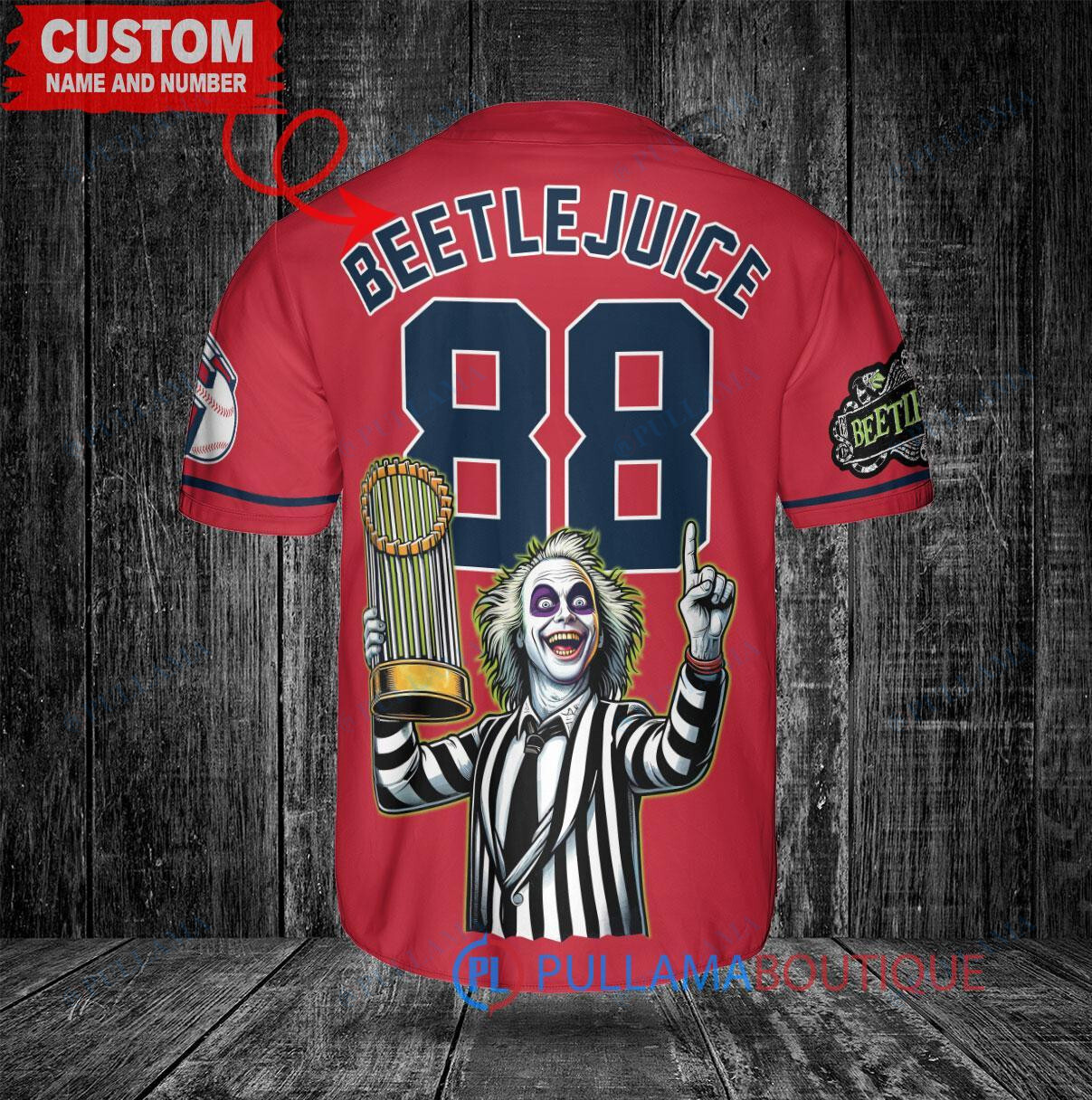 Cleveland Guardians Beetlejuice Halloween World Series Trophy Baseball Jersey Red