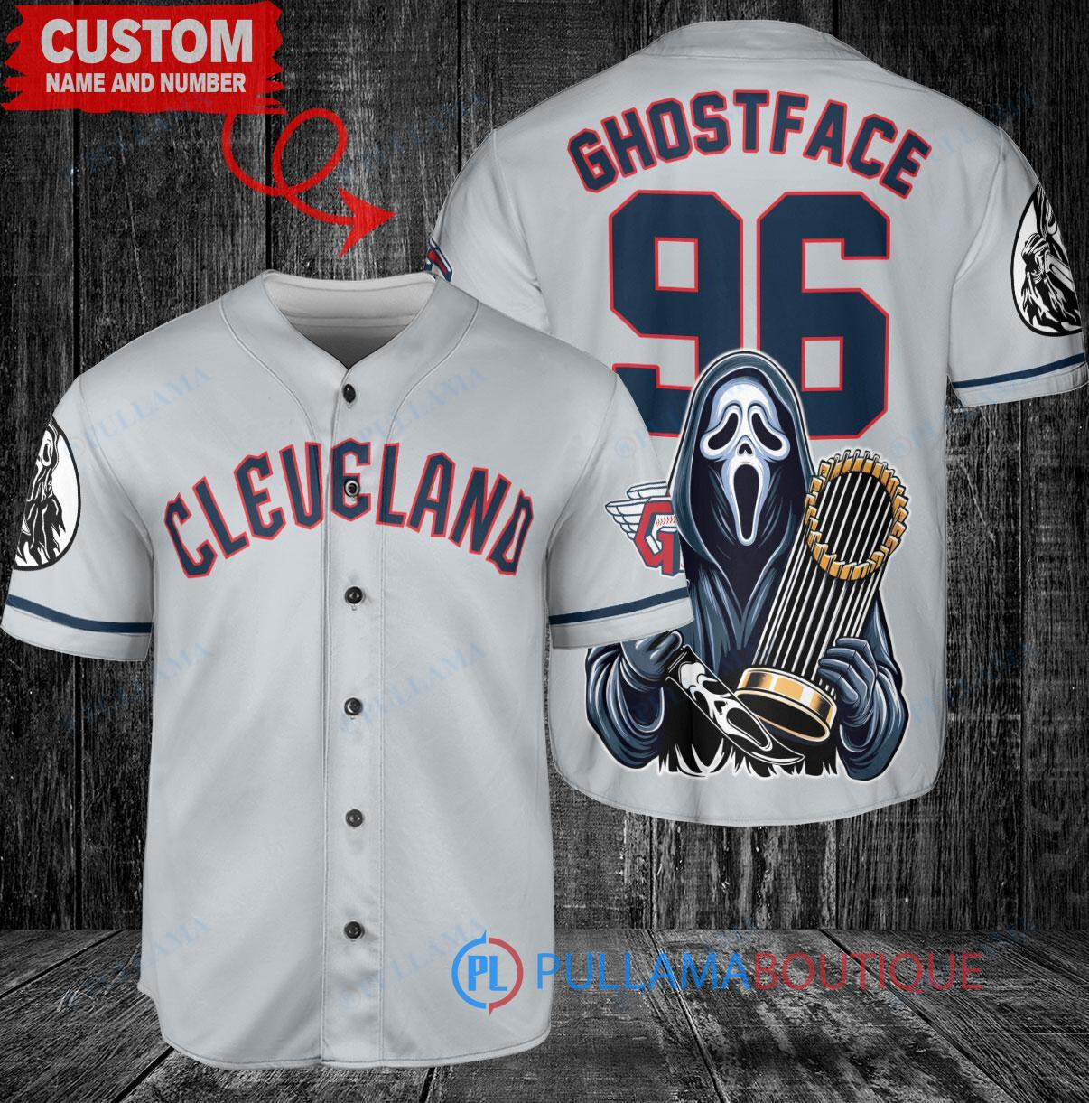 Cleveland Guardians Ghostface Scream Halloween World Series Trophy Baseball Jersey Gray