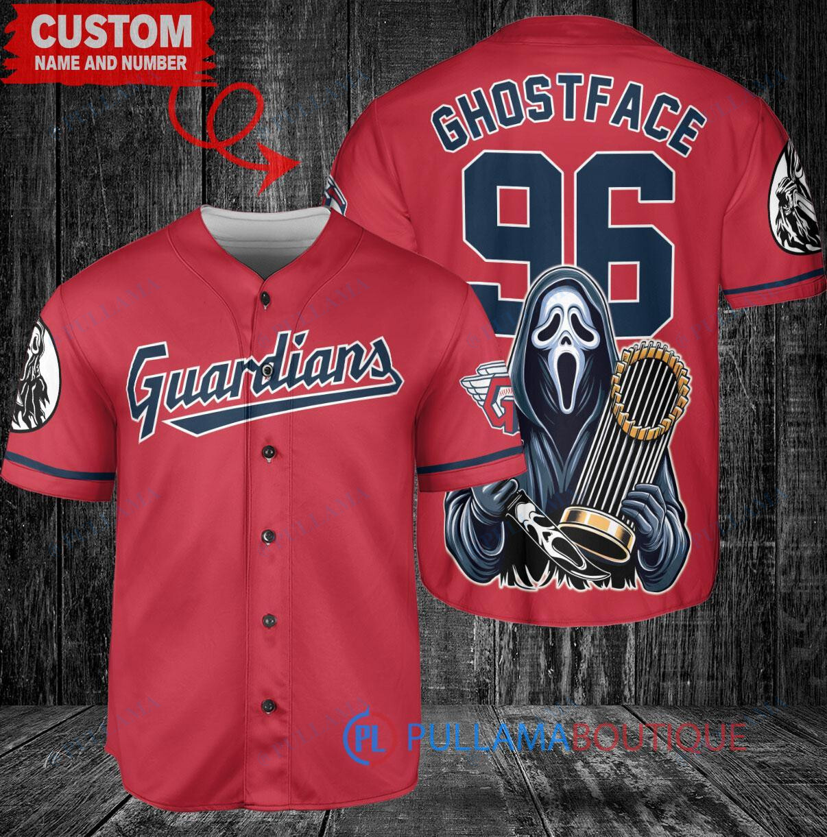 Cleveland Guardians Ghostface Scream Halloween World Series Trophy Baseball Jersey Red