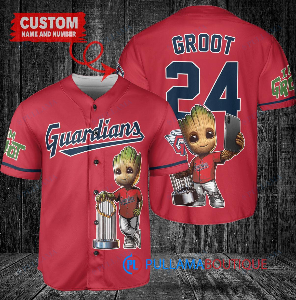 Cleveland Guardians x Baby Groot Marvel Guardians Of The Galaxy with Trophy Custom Baseball Jersey Red