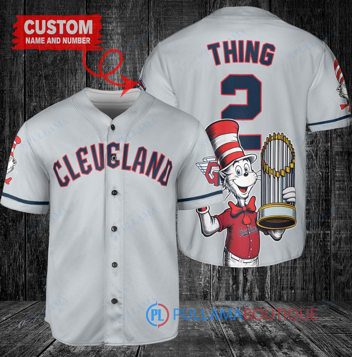 Cleveland Guardians x Dr Seuss with World Series Trophy Custom Baseball Jersey Gray