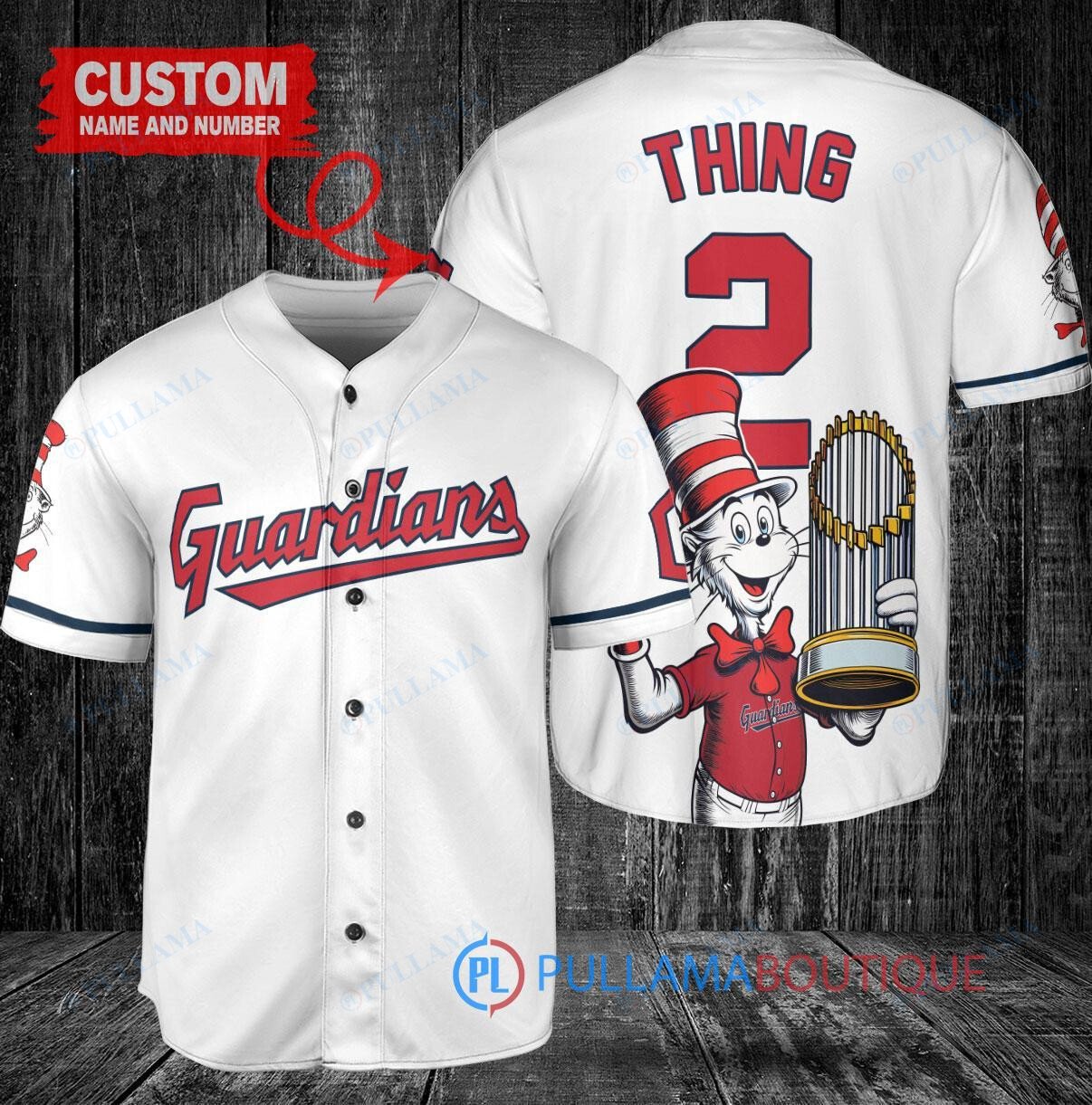 Cleveland Guardians x Dr Seuss with World Series Trophy Custom Baseball Jersey White