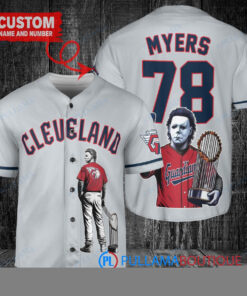 Cleveland Guardians x Halloween Michael Myers with Trophy Custom Baseball Jersey Gray