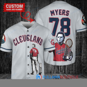 Cleveland Guardians x Halloween Michael Myers with Trophy Custom Baseball Jersey Gray