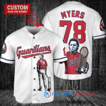 Cleveland Guardians x Halloween Michael Myers with Trophy Custom Baseball Jersey White