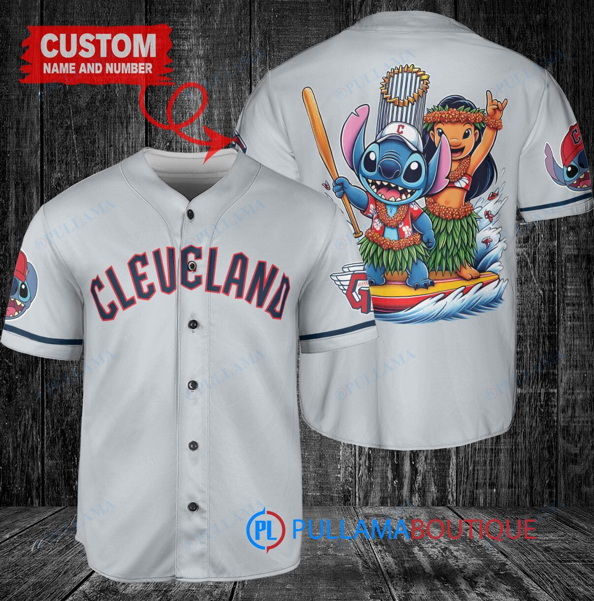 Cleveland Guardians x Lilo & Stitch with Trophy Baseball Jersey Gray