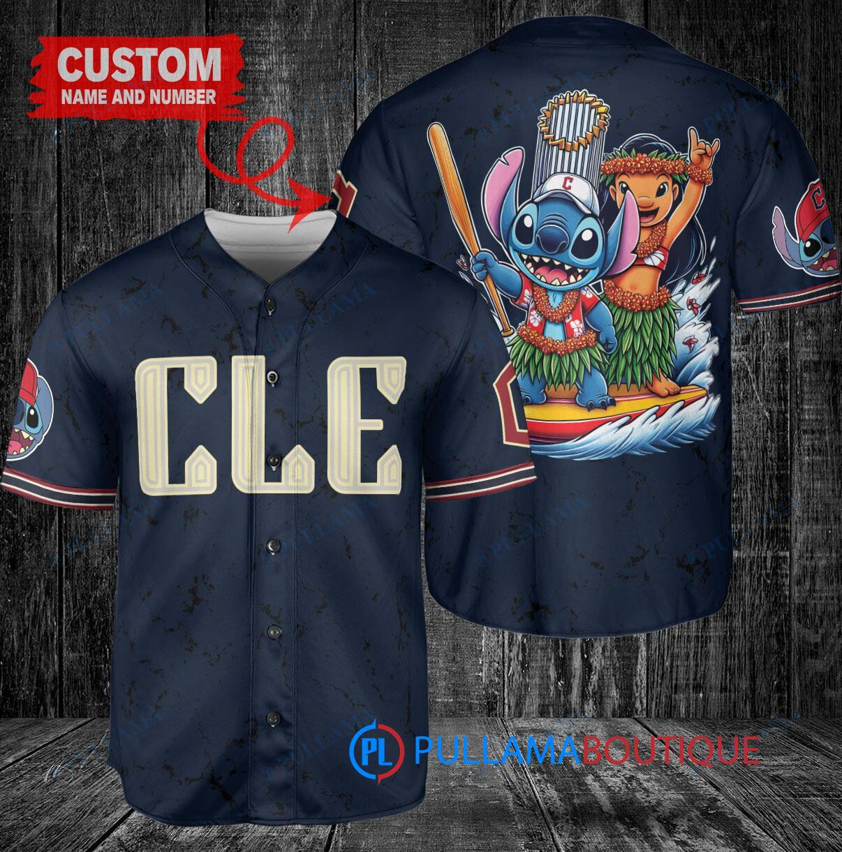 Cleveland Guardians x Lilo & Stitch with Trophy Baseball Jersey Navy City Connect