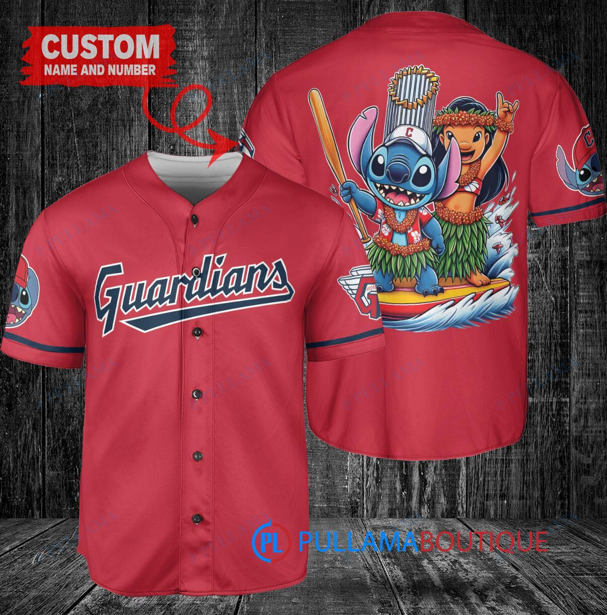 Cleveland Guardians x Lilo & Stitch with Trophy Baseball Jersey Red