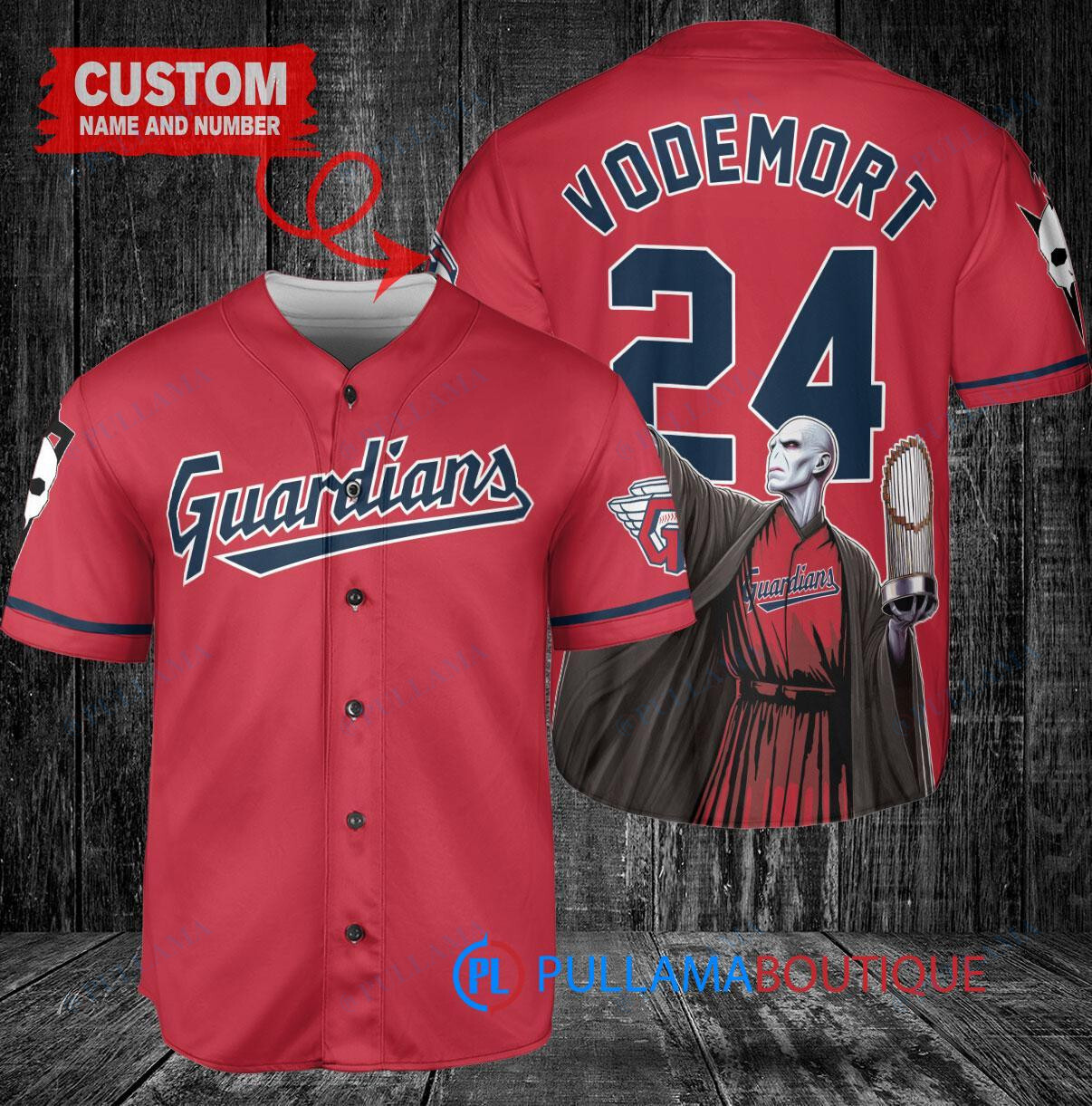 Cleveland Guardians x Lord Voldemort Harry Potter with Trophy Custom Baseball Jersey Red