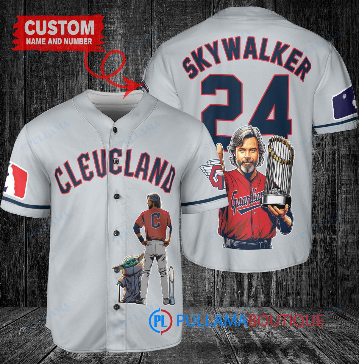 Cleveland Guardians x Luke Skywalker Star Wars with Trophy Custom Baseball Jersey Gray